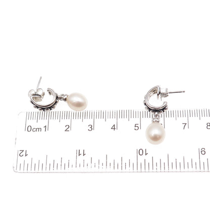 Honora 925 Sterling Silver Vintage Real Pearl Oxidized Dangle Earrings