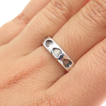 925 Sterling Silver Vintage Heart Oxidized All Around Band Ring Size 8