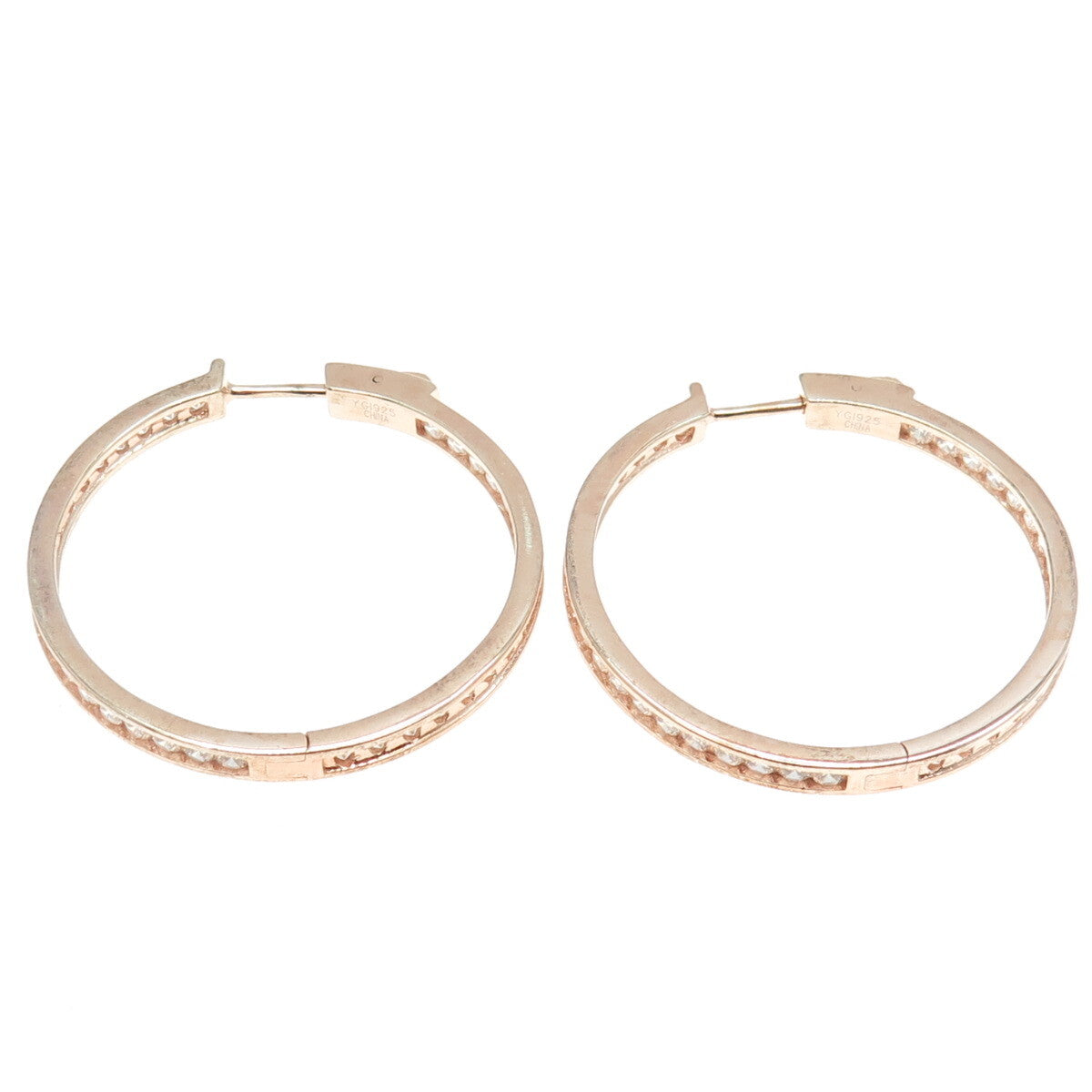 925 Sterling Silver Rose Gold Plated Round-Cut C Z In & Out Hoop Earrings