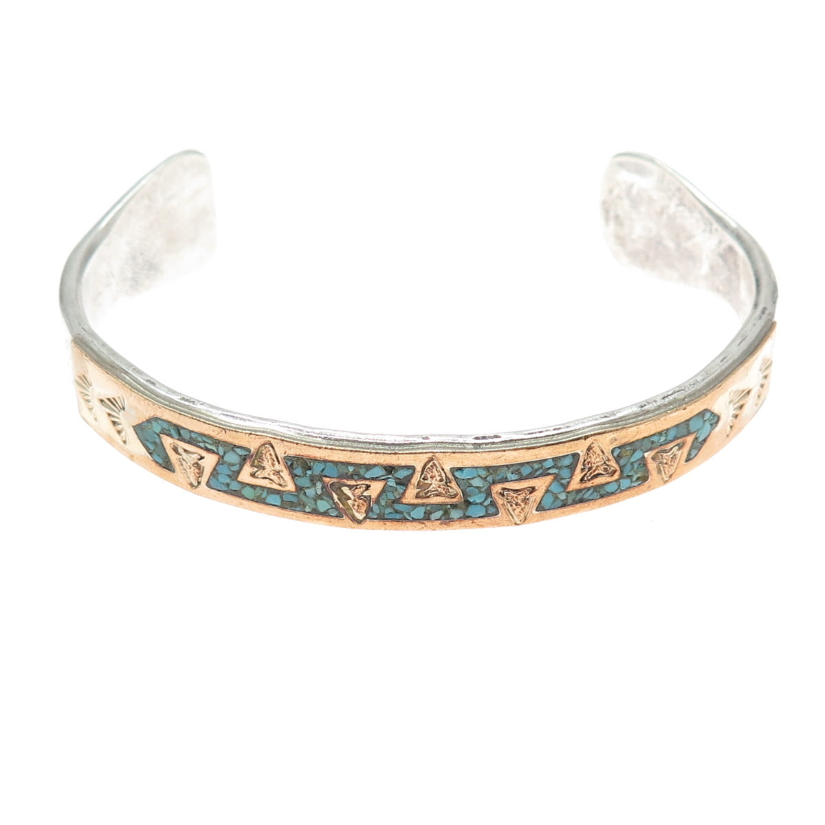 REX ABEITA Old Pawn Sterling 1/20 12K GF Turquoise Inlay Adjustable Bracelet 7"