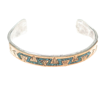 REX ABEITA Old Pawn Sterling 1/20 12K GF Turquoise Inlay Adjustable Bracelet 7"
