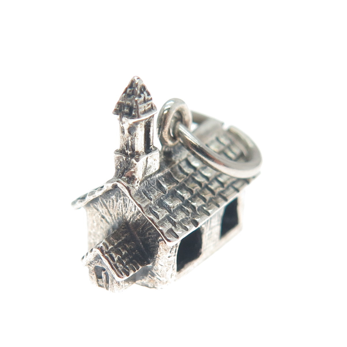 DANECRAFT 925 Sterling Silver Antique Art Deco Old Church Minimalist 3D Pendant