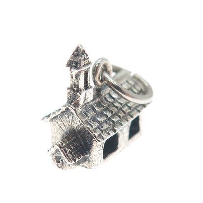 DANECRAFT 925 Sterling Silver Antique Art Deco Old Church Minimalist 3D Pendant