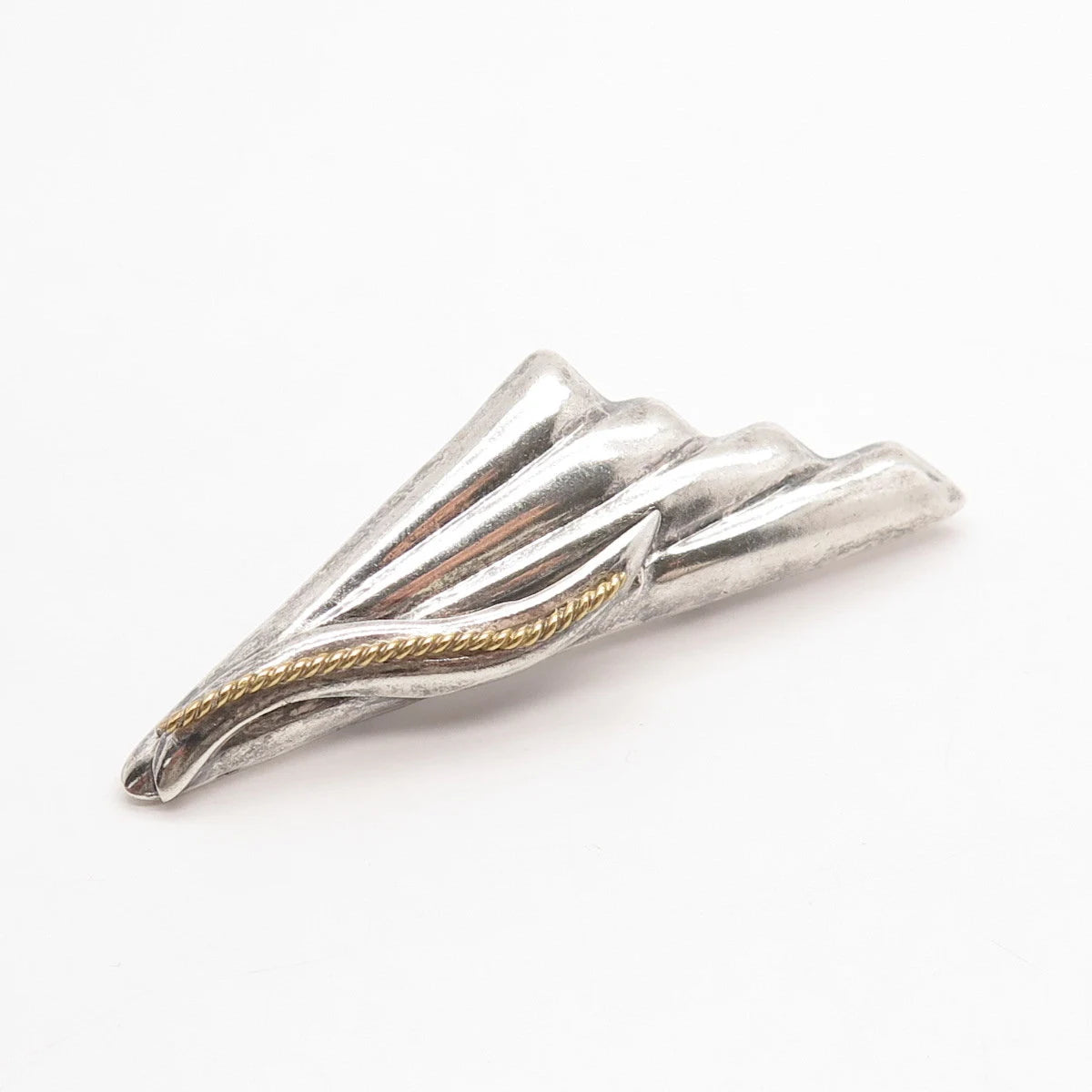925 Sterling Silver 2-Tone Vintage Mexico Ribbed Modernist Pin Brooch
