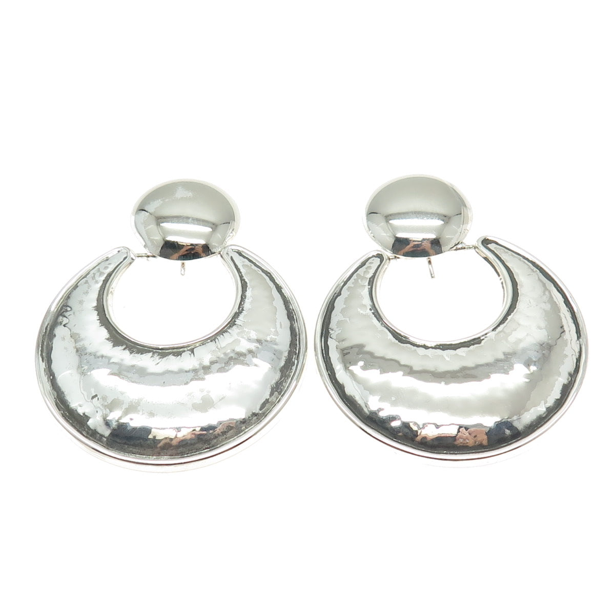 925 Sterling Silver Vintage Italy Hammered Finish Door Knocker Earrings