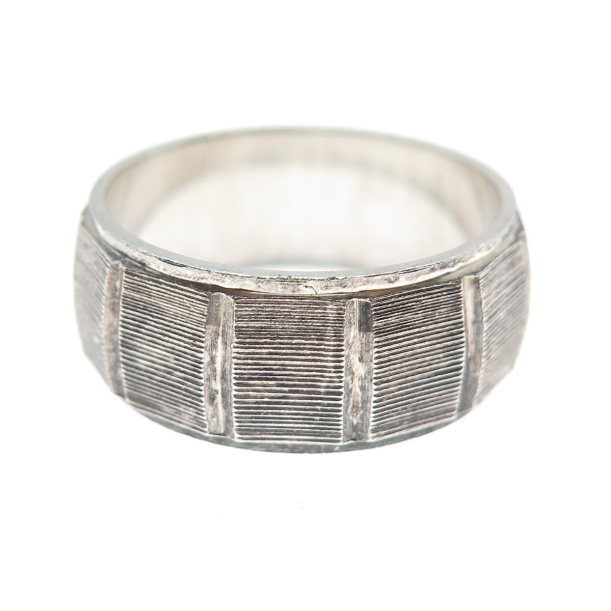LOTUS 999 Fine Silver Vintage Panel Oxidized Band Ring Size 7