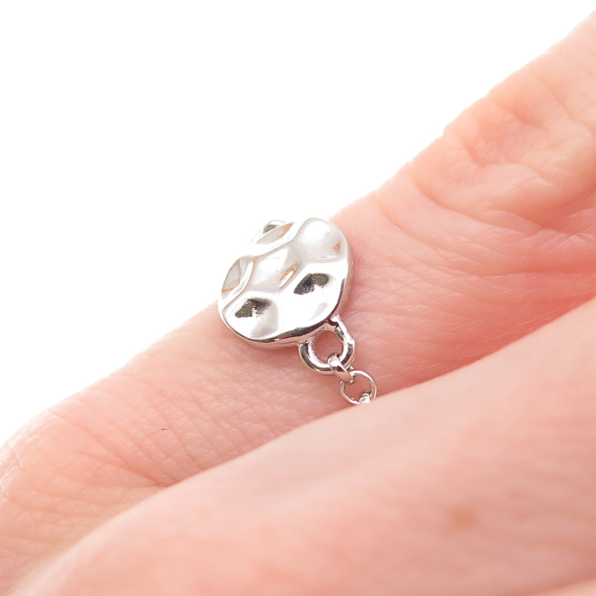 925 Sterling Silver Hammered Disc Chain Link Ring Size 6