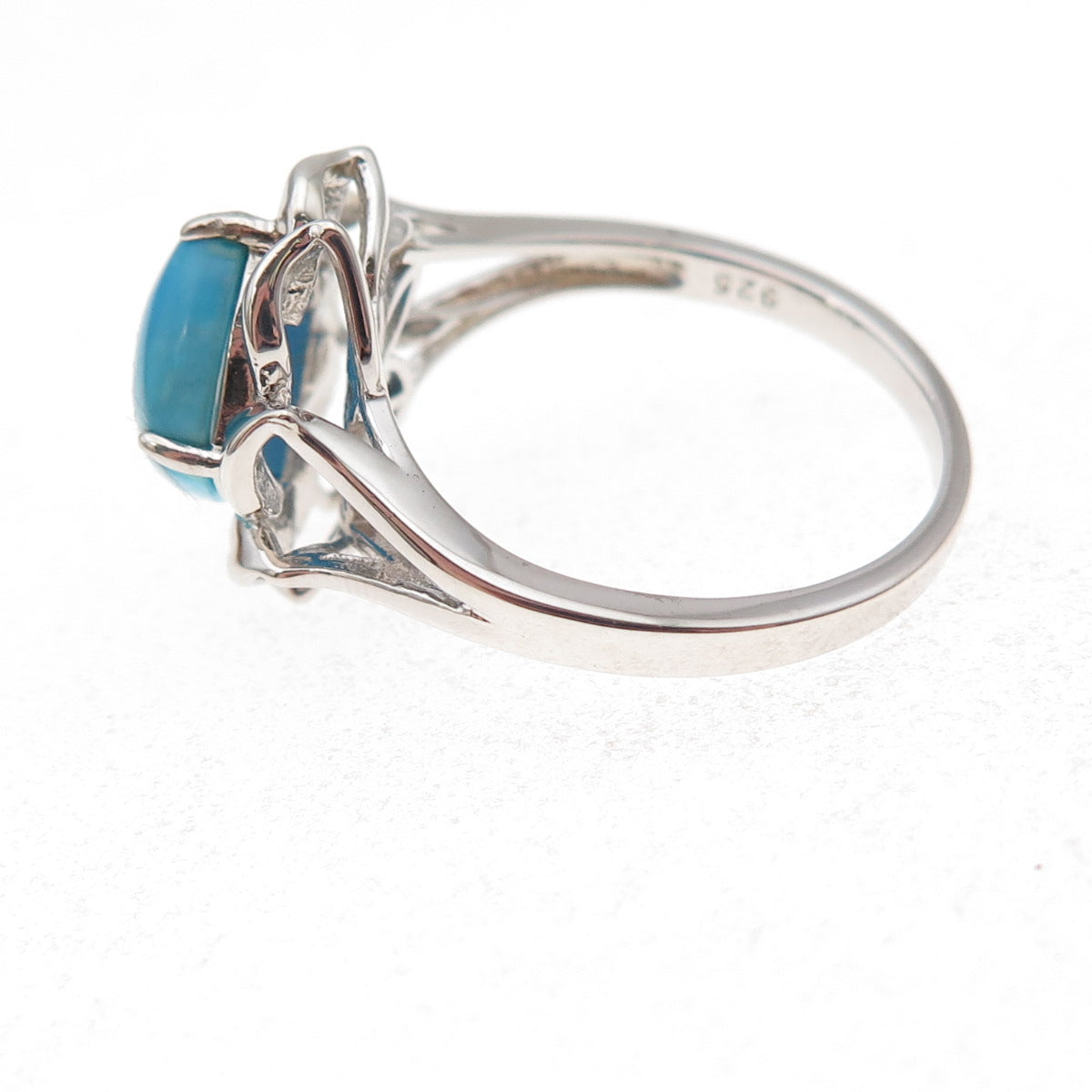 925 Sterling Silver Real Sleeping Beauty Turquoise Flower Ring Size 8