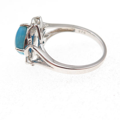 925 Sterling Silver Real Sleeping Beauty Turquoise Flower Ring Size 8