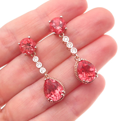 Chuck Clemency Sterling Gold Plated Pink Watermelon Quartz White Topaz Earrings