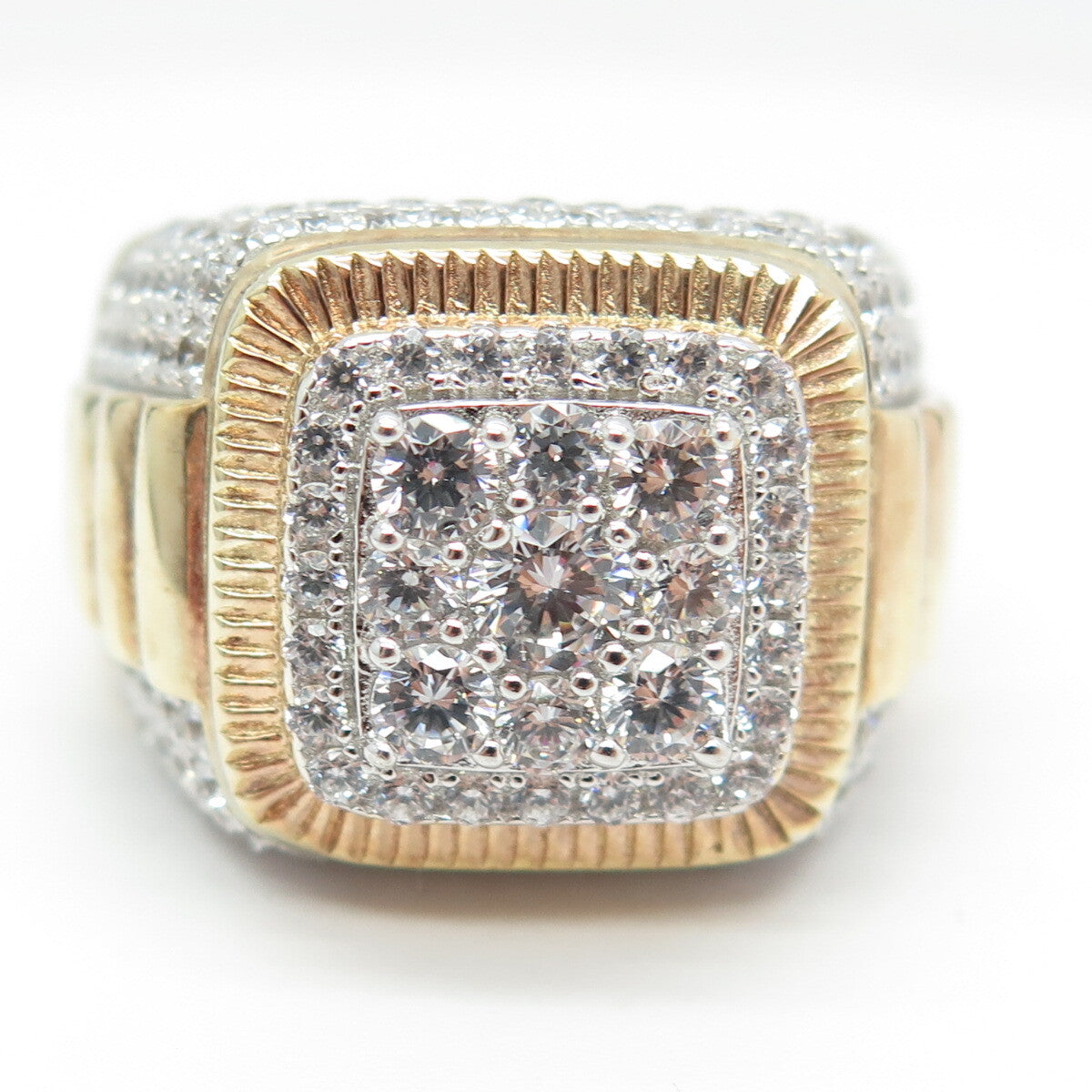 DADWANI 925 Sterling Silver 2-Tone Pave Swarovski Crystal Ring Size 11.25