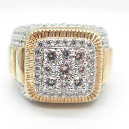 DADWANI 925 Sterling Silver 2-Tone Pave Swarovski Crystal Ring Size 11.25