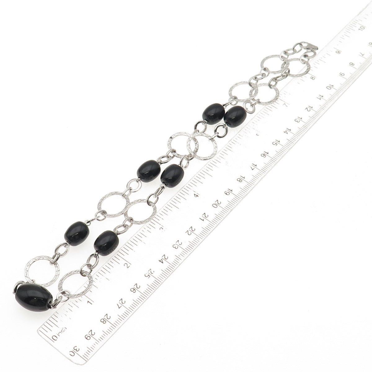HN Heng Ngai Sterling Silver Vintage Real Black Onyx Circle Chain Necklace 18"