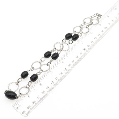 HN Heng Ngai Sterling Silver Vintage Real Black Onyx Circle Chain Necklace 18"
