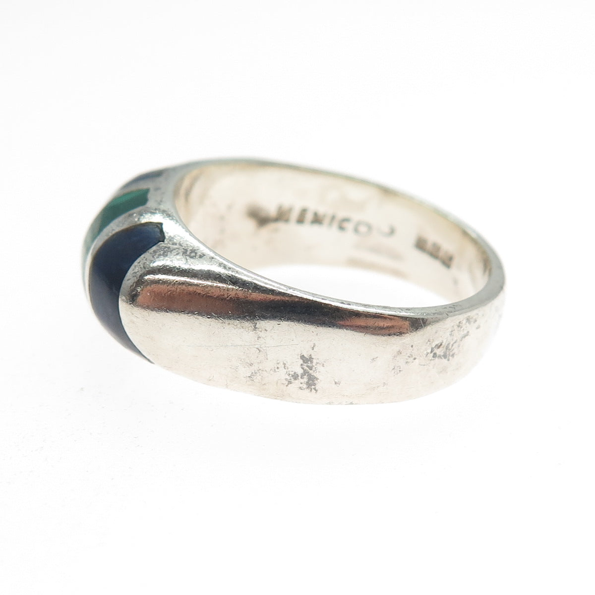 925 Sterling Silver Vintage Mexico Real Malachite & Sodalite Ring Size 8