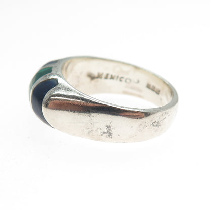 925 Sterling Silver Vintage Mexico Real Malachite & Sodalite Ring Size 8