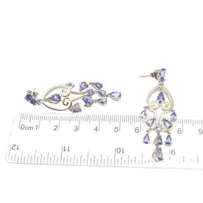 Chuck Clemency 925 Sterling Silver 2-Tone Real Tanzanite Heart Dangle Earrings
