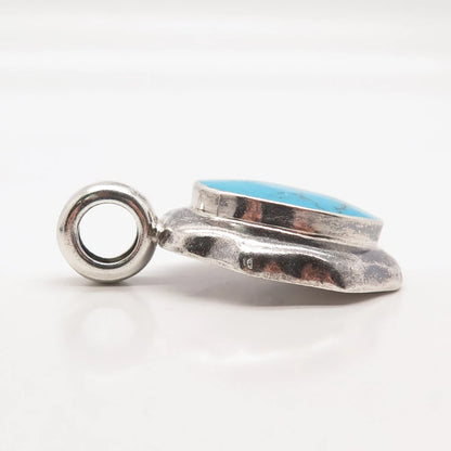 925 Sterling Silver Vintage Mexico Real Turquoise Gem Oval Pendant