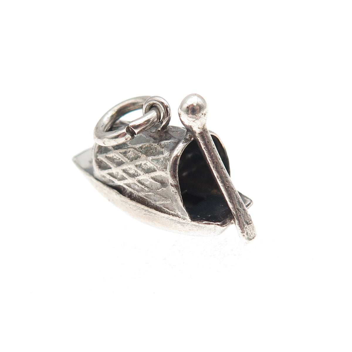 925 Sterling Silver Vintage Japanese Row Boat Oxidized 3D Mini Charm Pendant