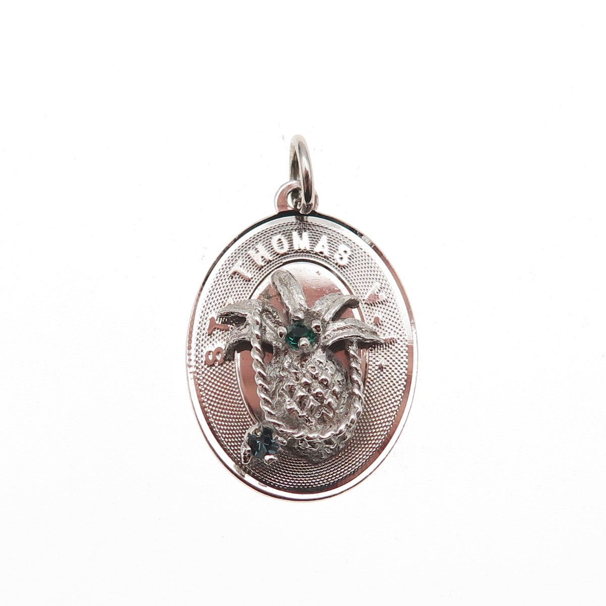 925 Sterling Silver Vintage Rhinestone St. Thomas VI Mini Charm Pendant