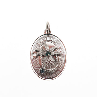 925 Sterling Silver Vintage Rhinestone St. Thomas VI Mini Charm Pendant