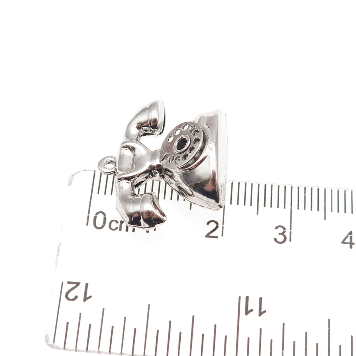 925 Sterling Silver Vintage Retro Rotary Phone 3D Mini Charm Pendant