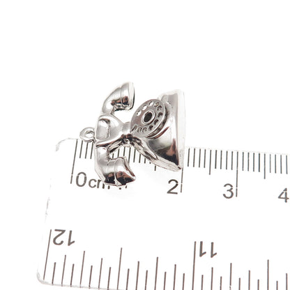925 Sterling Silver Vintage Retro Rotary Phone 3D Mini Charm Pendant