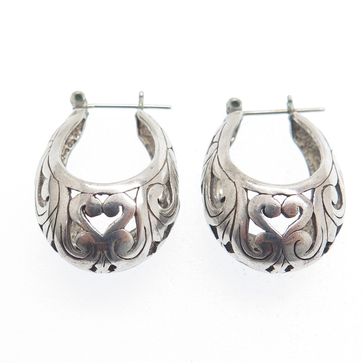 925 Sterling Silver Vintage Floral Ornate Oval Hoop Earrings