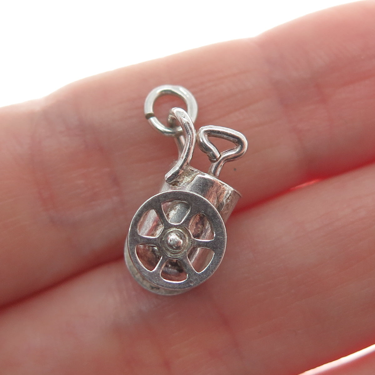 925 Sterling Silver Antique Art Deco Wheelbarrow Pot Minimalist 3D Charm Pendant