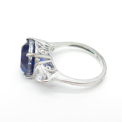 CHUCK CLEMENCY Sterling Silver Lab-Created Doublet Sapphire & Topaz Ring Size 6