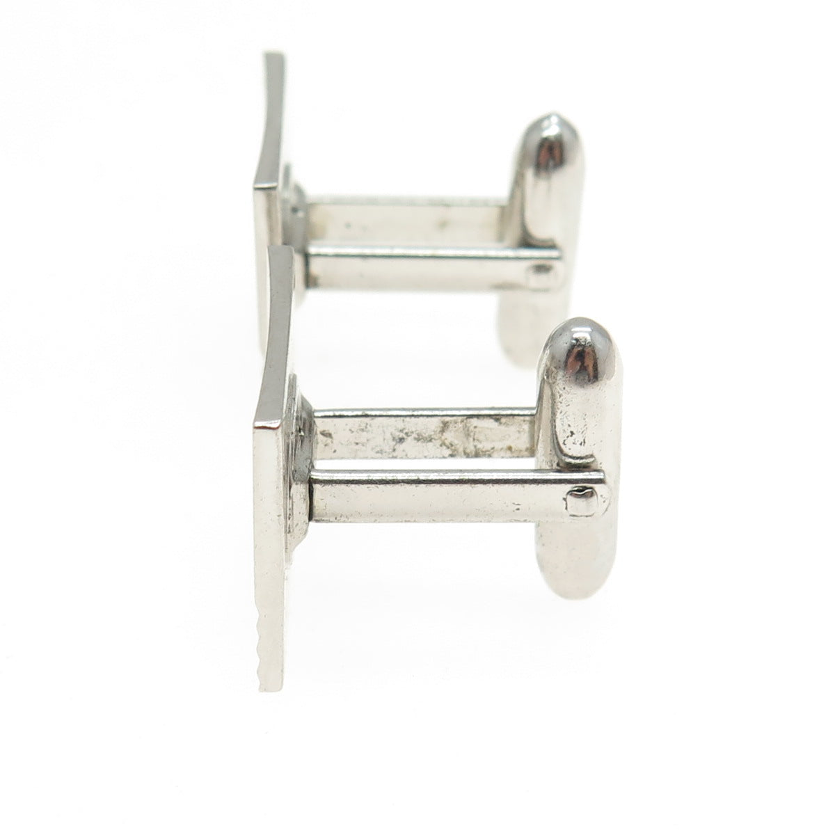 LAMODE 925 Sterling Silver Vintage Real White Diamond Striped Cufflinks