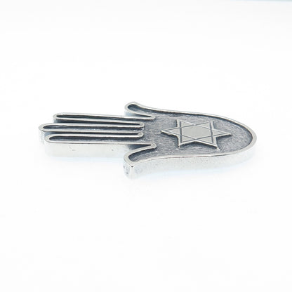 925 Sterling Silver Vintage Star of David Hamsa Oxidized Amulet