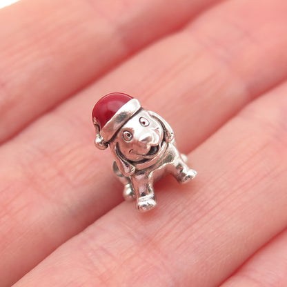 PANDORA 925 Sterling Silver Enamel Christmas Puppy Dog Slide Bead Charm