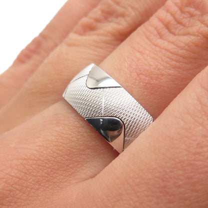 NEOS 925 Sterling Silver Textured Wave Band Ring Size 7.75
