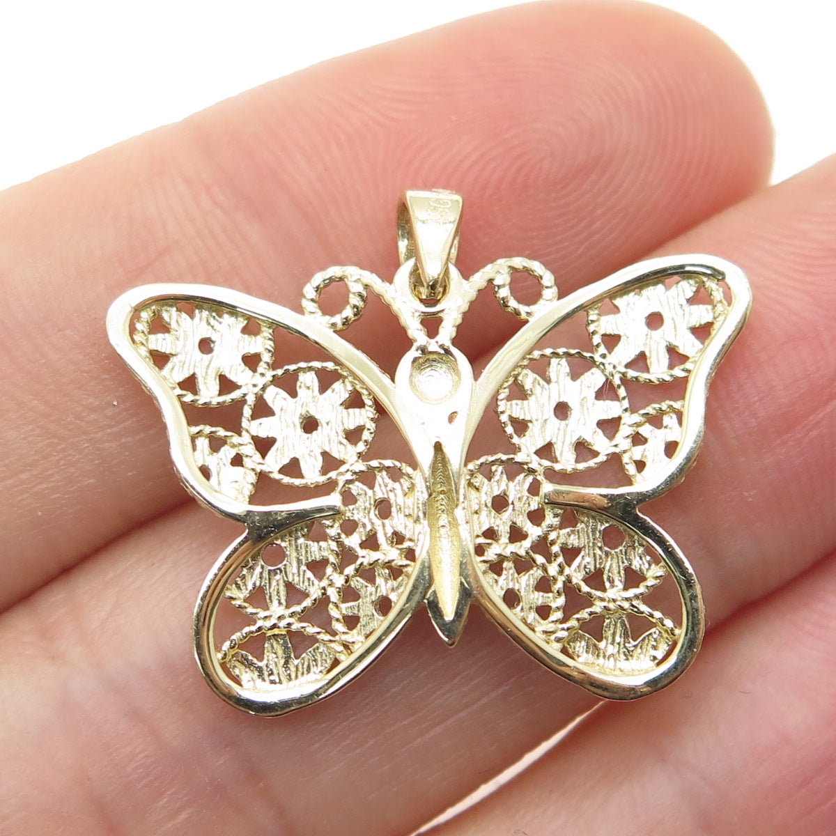 14K Yellow & White Gold Diamond-Cut Floral Butterfly Minimalist Charm Pendant