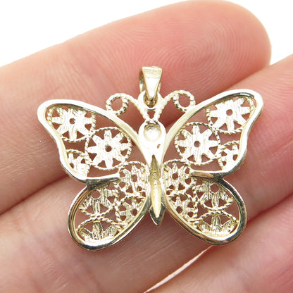 14K Yellow & White Gold Diamond-Cut Floral Butterfly Minimalist Charm Pendant