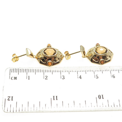 925 Sterling Silver Gold Plated Real Citrine & Opal Dangle Earrings