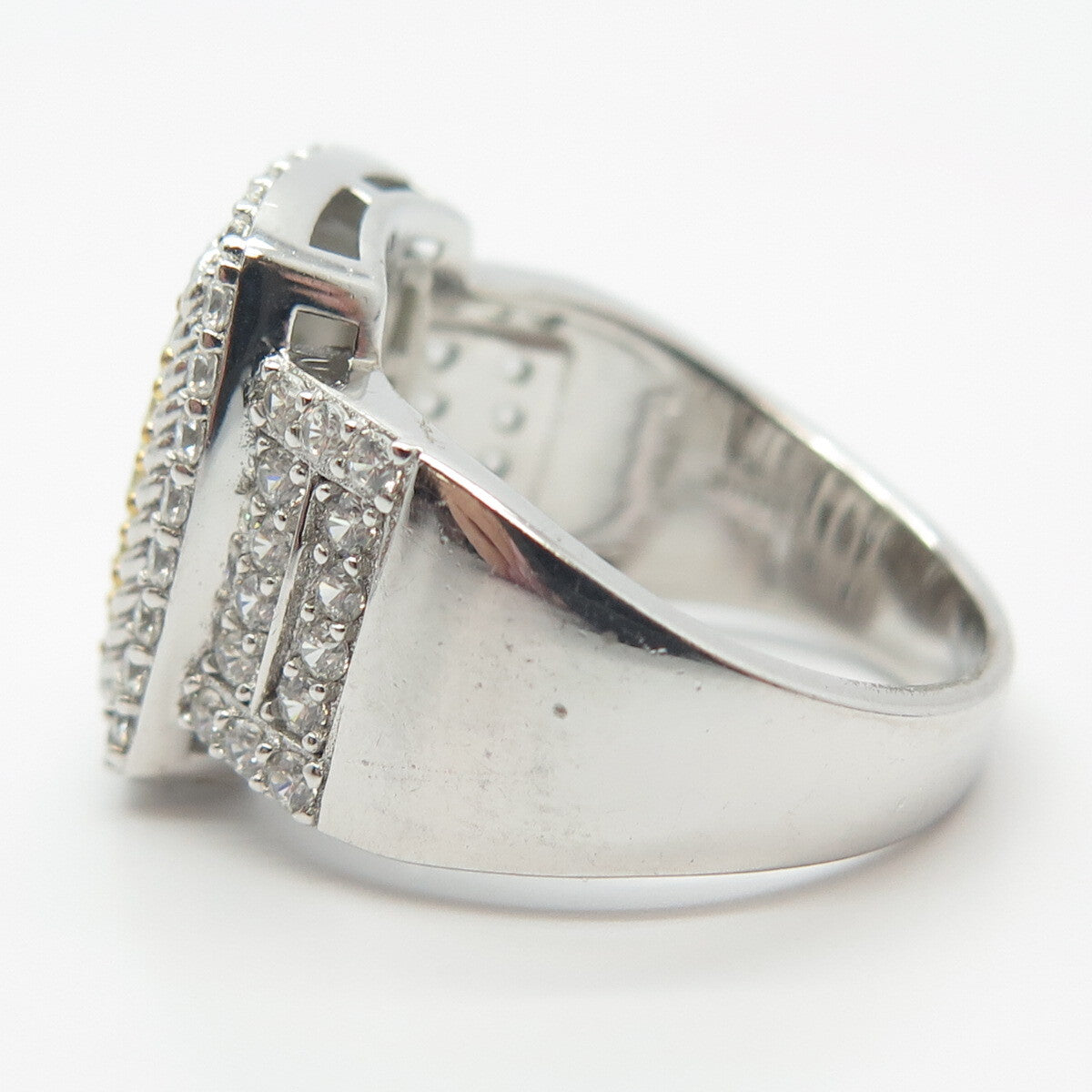 925 Sterling Silver Yellow & White C Z Ring Size 7