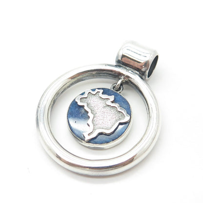 950 Silver Vintage Real Sodalite Gem Globe Handmade Amulet Slide Pendant