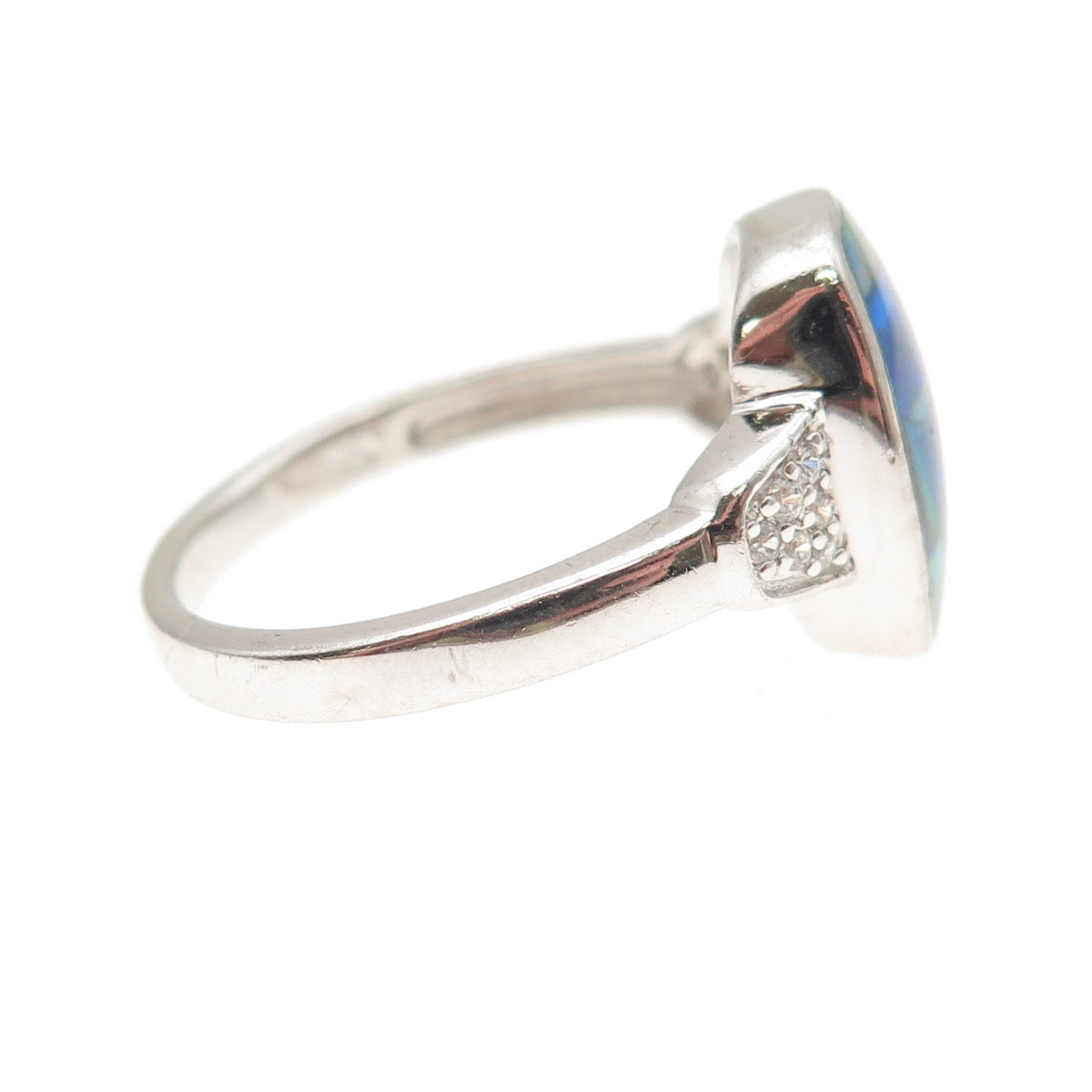925 Sterling Silver Real Doublet Opal & C Z Mosaic Ring Size 9.25