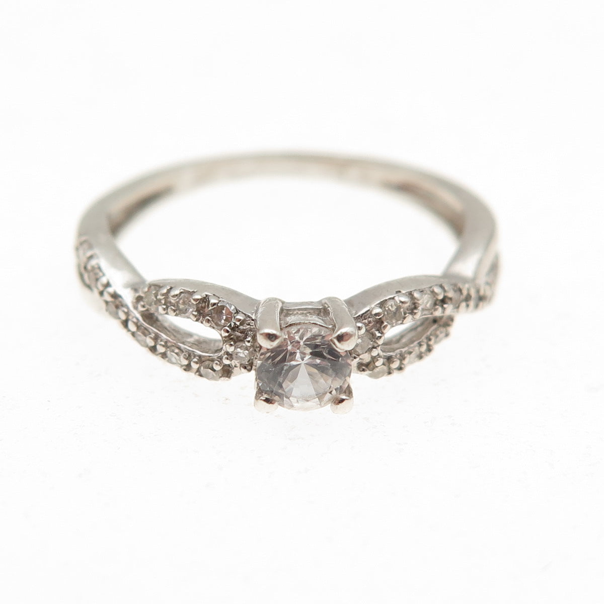 925 Sterling Silver Real Round-Cut Diamond & White Topaz Engagement Ring Size 5