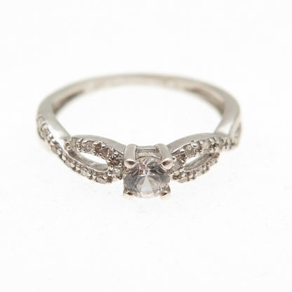 925 Sterling Silver Real Round-Cut Diamond & White Topaz Engagement Ring Size 5