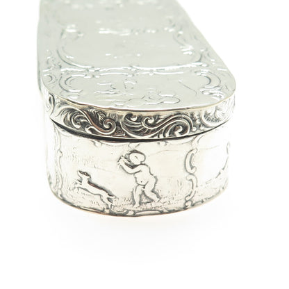 930 Silver Antique Art Deco Netherlands Genre Scene Collectable Tobacco Box