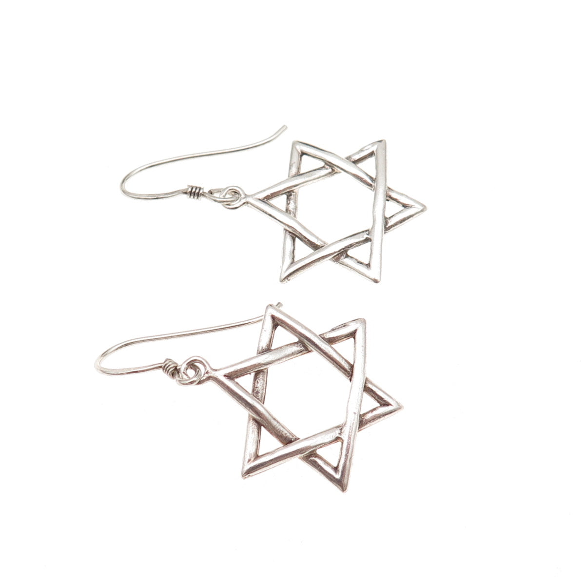 925 Sterling Silver Vintage Star of David Oxidized Dangle Earrings