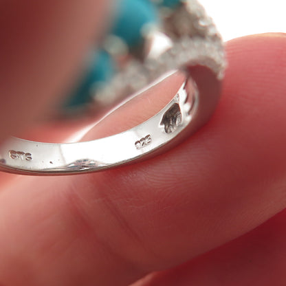Chuck Clemency 925 Sterling Silver Real Turquoise & White Topaz Ring Size 8.5