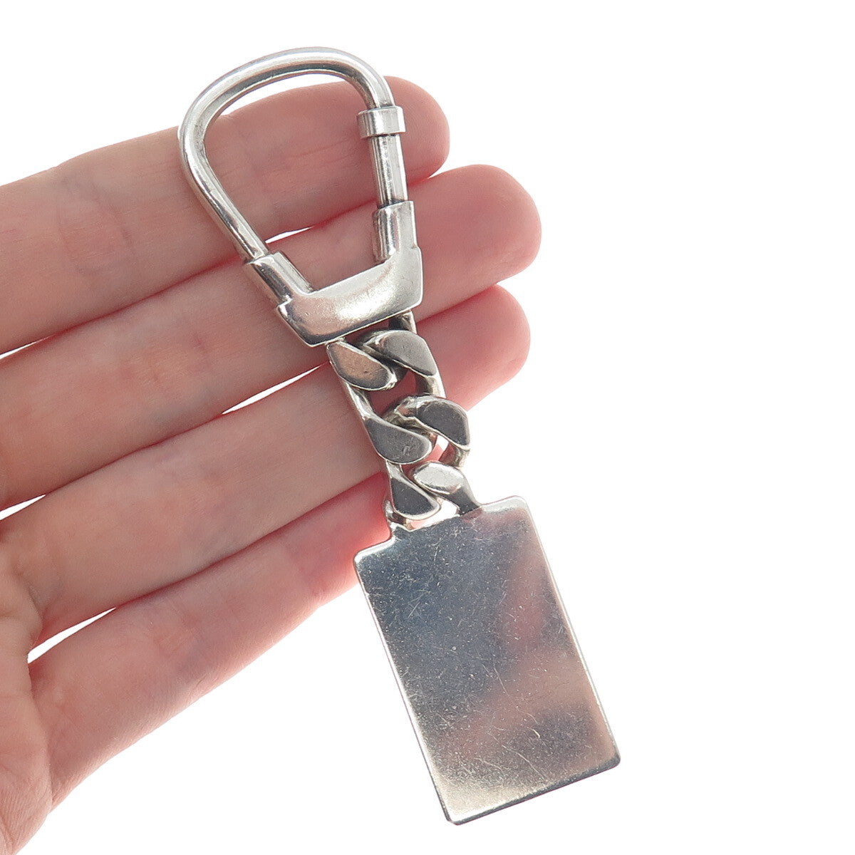 925 Sterling Silver Vintage Italy Engravable Tag Key Ring Fob Chain Holder