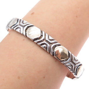 925 Sterling Silver Vintage PR Italy Modernist Oxidized Adjustable Bracelet 8"