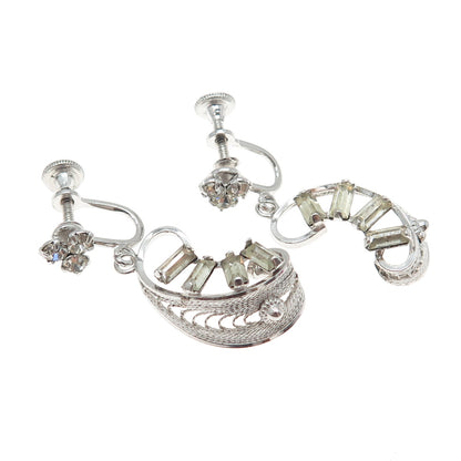LORAN SIM CO. Sterling Antique Art Deco Rhinestone Filigree Screw Back Earrings