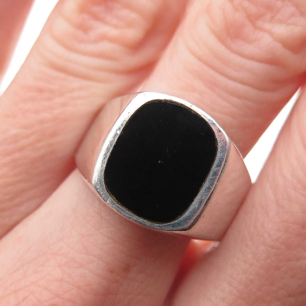 925 Sterling Silver Vintage Mexico Real Black Onyx Oxidized Ring Size 9.5