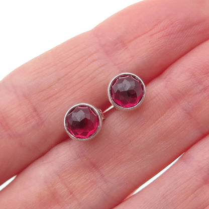 Pandora 925 Sterling Silver Real Red Garnet January Birthstone Stud Earrings